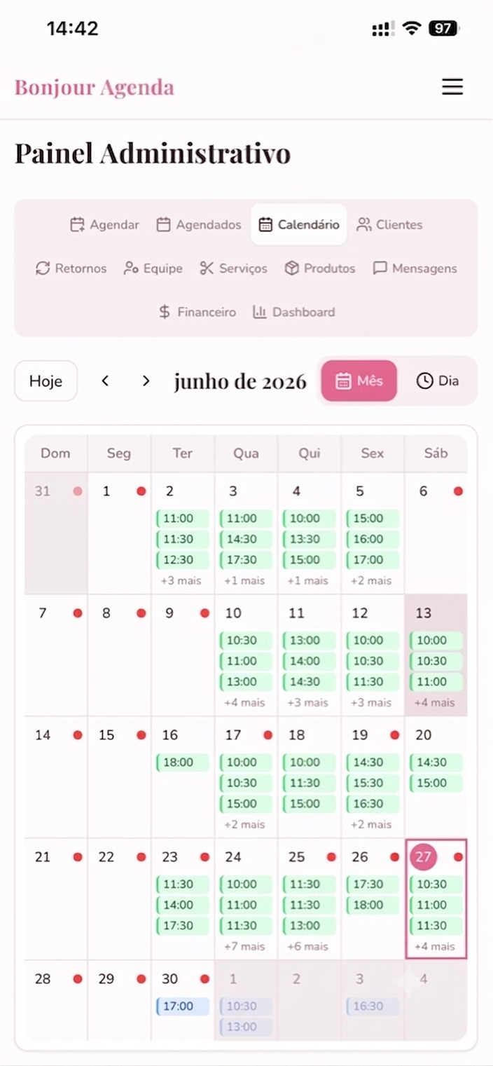 Calendário em visão mensal